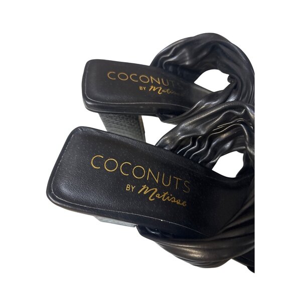 Coconuts By Matisse Black Heeled Sandals Size 10M With Woven Strap Design & Text - Picture 4 of 7